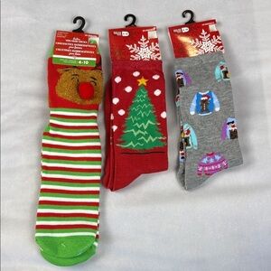 Holiday Themed 3 Socks Set Rudolf, Christmas Tree, Ugly Christmas Sweater Women